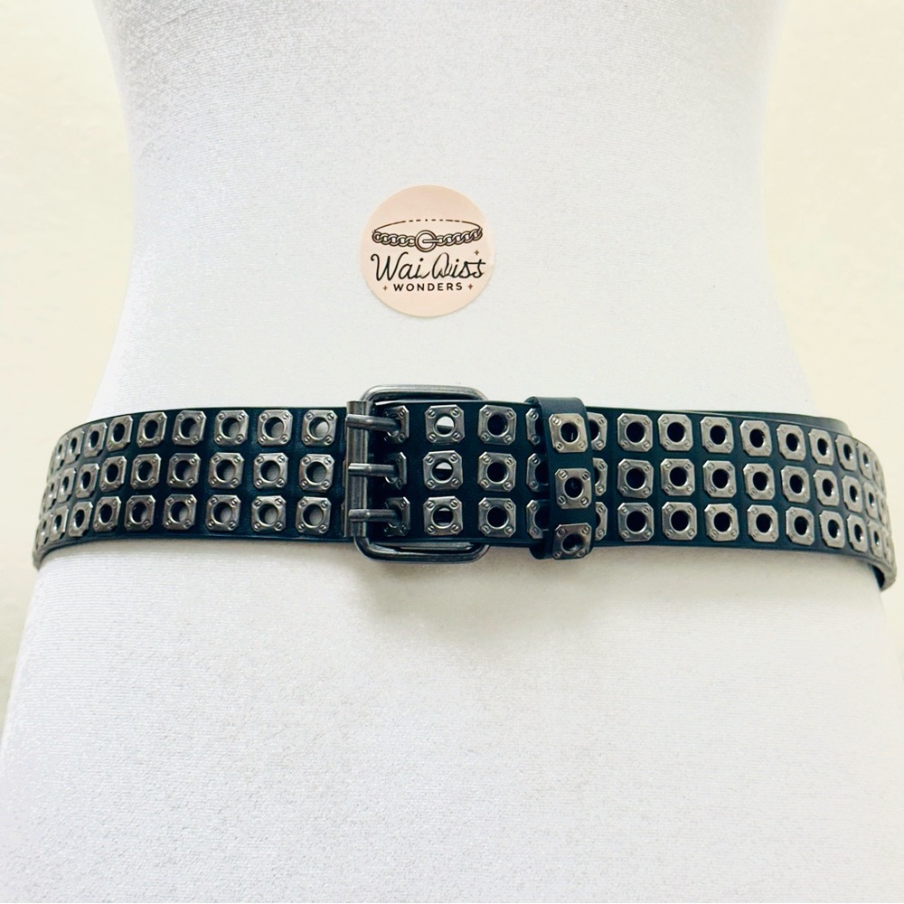 Y2K Black and silver square stud belt with a punk vibe